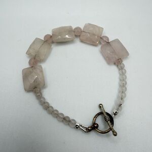 ~7.25" Faceted rose quartz and sterling silver toggle clasp bracelet!
